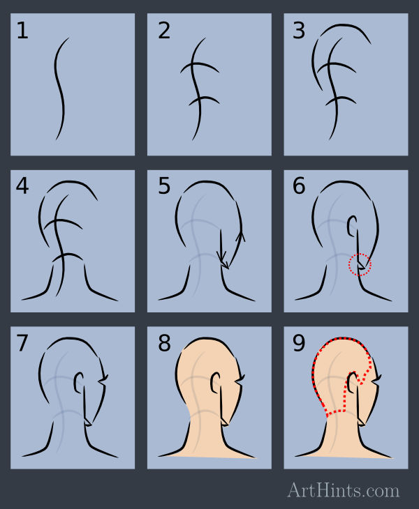 how To Draw Head 3/4 back view step by step